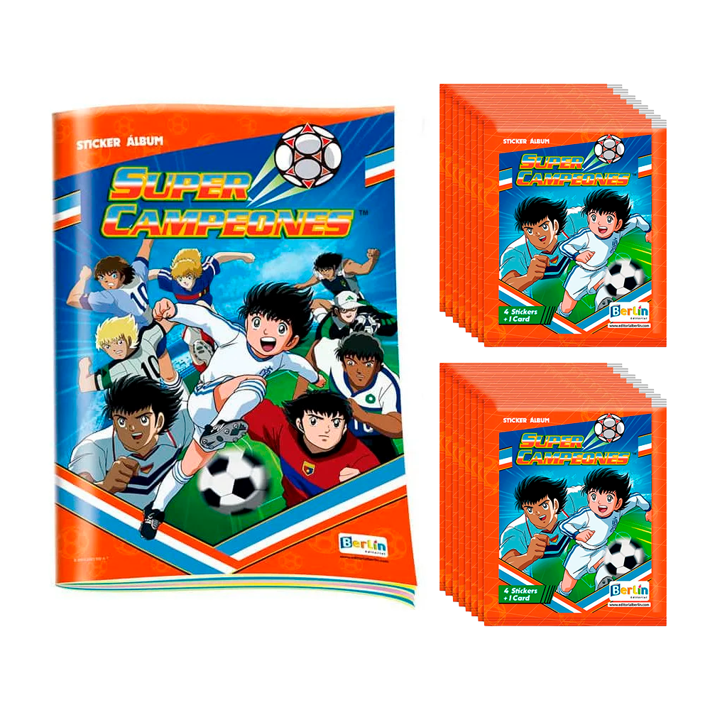 Super Campeones 1 Álbum Tapa Blanda + 2 paquetes (100 Sobres)