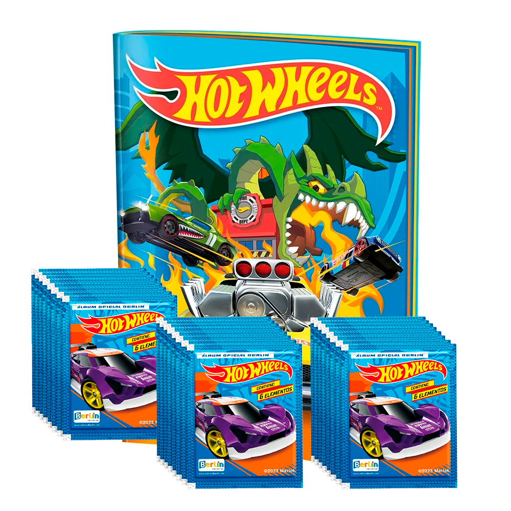 Hot Wheels, 1 Álbum Tapa Blanda + 4 paquetes (200 Sobres)