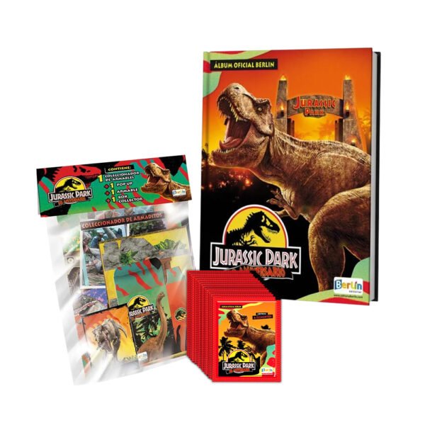Jurassic Park 30 años, 1 Álbum Tapa Dura + Paqueton (50 sobres) + 1 Megapack