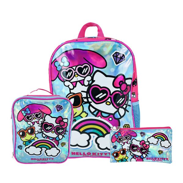 SET KOMBAT MOCHILA + LONCHERA + CARTUCHERA TELA HELLO KITTY & FRIENDS