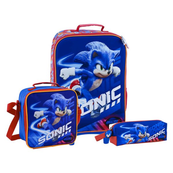 SET KOMBAT MOCHILA + LONCHERA + CARTUCHERA SONIC MOVIE 3D